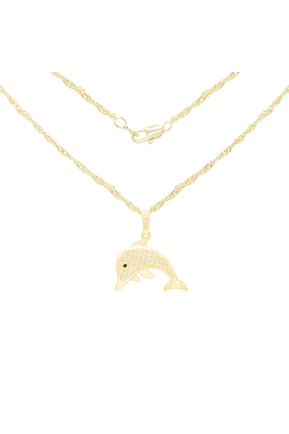 Dolphin CZ Charm 14K Gold Filled Rope Chain Pendant Necklace Jewelry Women 24"
