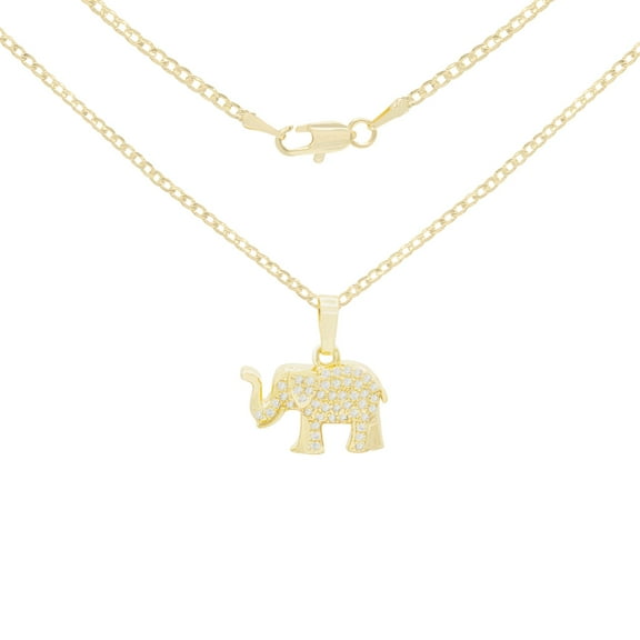 BEBERLINI Elephant CZ Charm 14K Gold Filled Cuban Chain Pendant Necklace Jewelry Women 18"