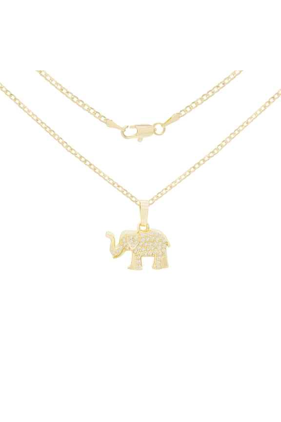 Elephant CZ Charm 14K Gold Filled Cuban Chain Pendant Necklace Jewelry Women 20"