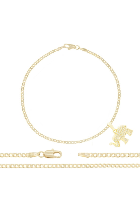 Women Elephant CZ Charm Anklet 14K Gold Filled Cuban Link Ankle Bracelet Jewelry