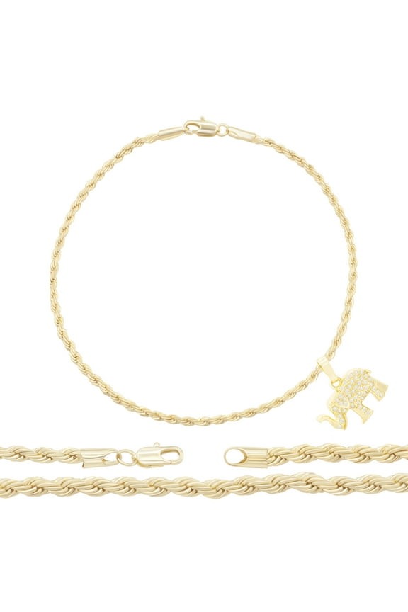 Women Elephant CZ Charm Anklet 14K Gold Filled Rope Chain Ankle Bracelet Jewelry