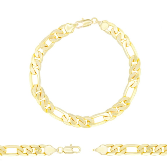 BEBERLINI Men Figaro Chain 14K Gold Filled Bracelet 8.5" Fashion Jewelry Gift 10 mm