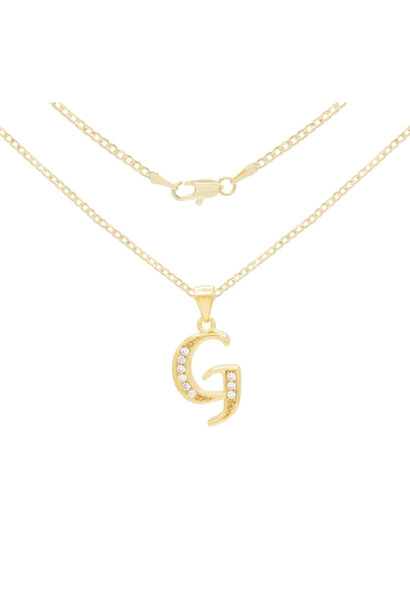 G Initial Letter Pendant Curb Necklace Set 14K Gold Plated Cubic Zirconia Alphabet CZ Charm Cuban Link Chain Set 24" Women Jewelry
