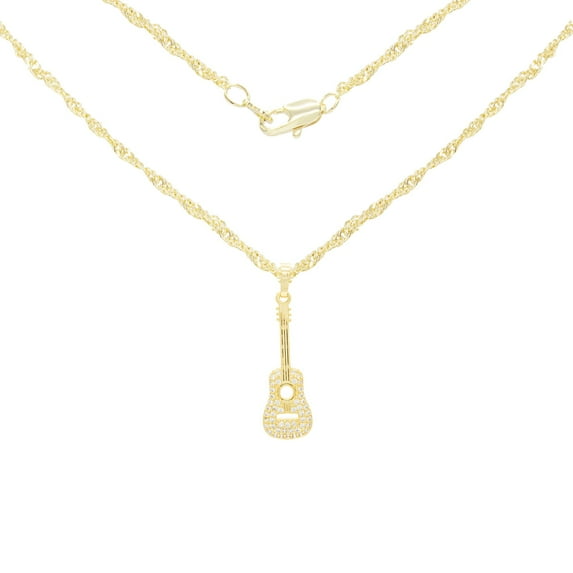 BEBERLINI Women Guitar CZ Pendant Necklace Set 14K Gold Filled Rope Chain Jewelry 24"