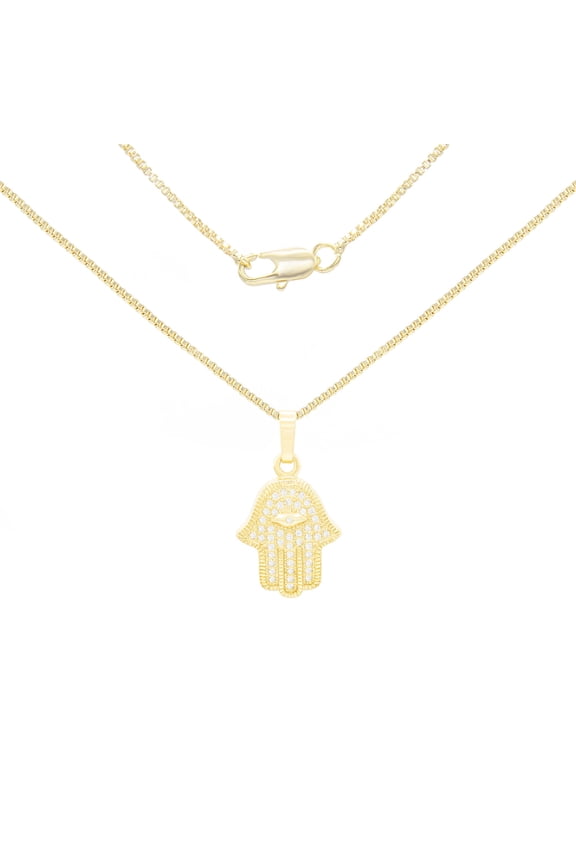 Hamsa Hand CZ Charm 14K Gold Filled Box Chain Pendant Necklace Jewelry Women 24"