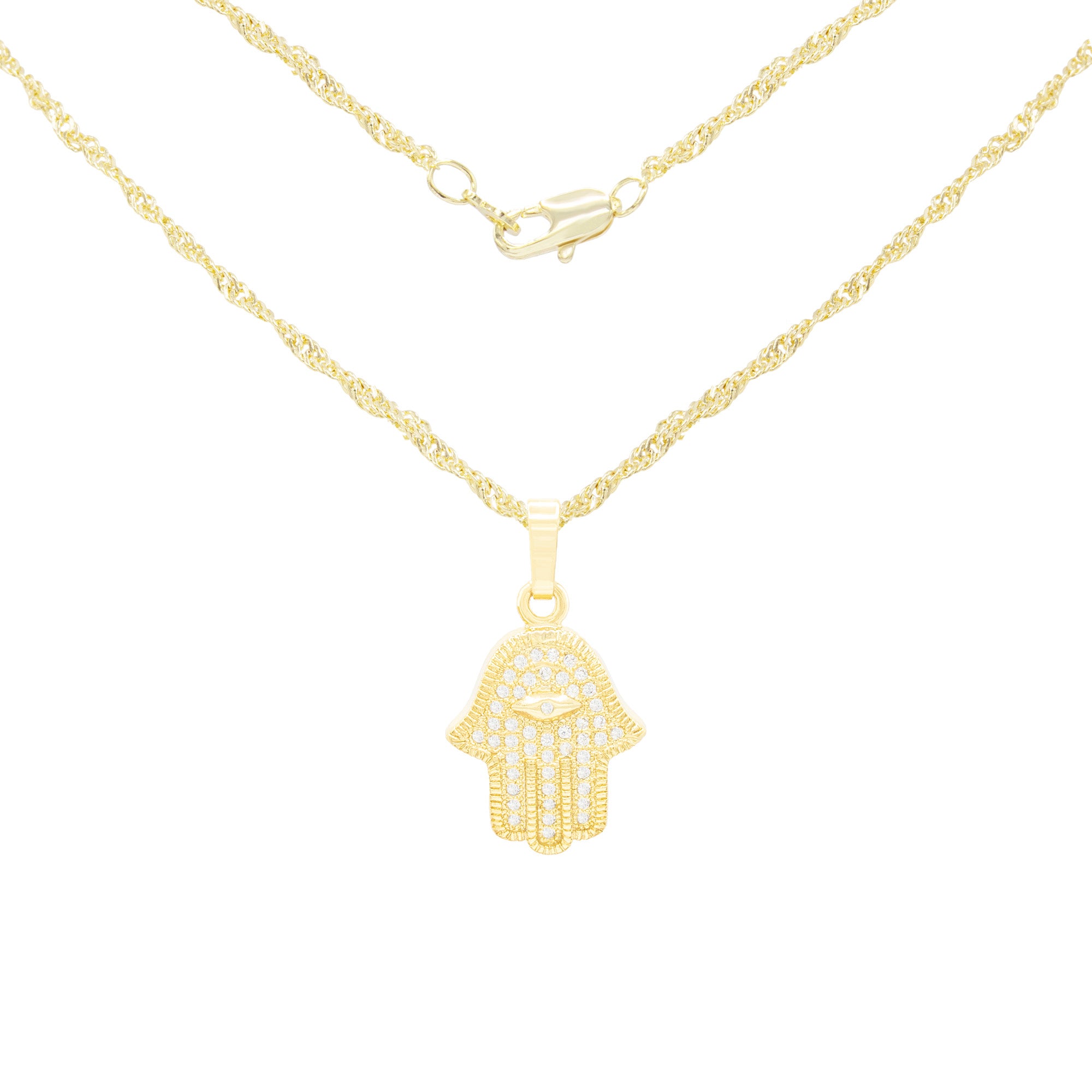 Hamsa Rope Chain BEBERLINI Hamsa Hand CZ Charm 14K Gold Filled Rope Chain Pendant ...