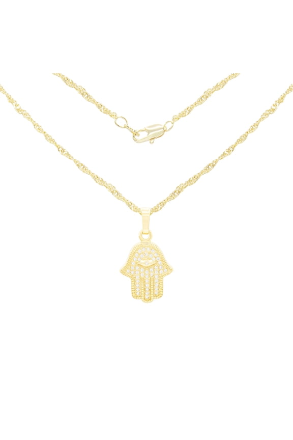 Hamsa Hand CZ Charm 14K Gold Filled Rope Chain Pendant Necklace Jewelry Women 24"