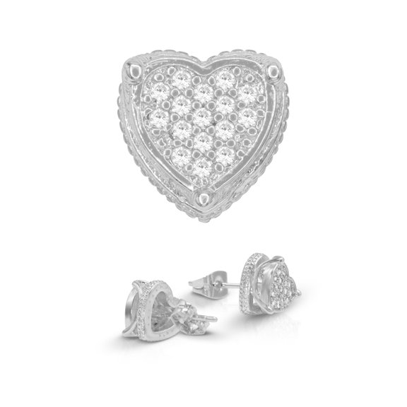 BEBERLINI Women Stud Earrings Cubic Zirconia Silver Plated Brass Fashion Jewelry Heart