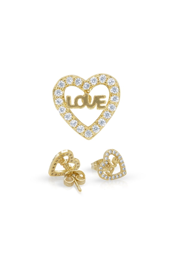 Women Stud Earrings Cubic Zirconia 14K Gold Filled Brass Fashion Jewelry Heart