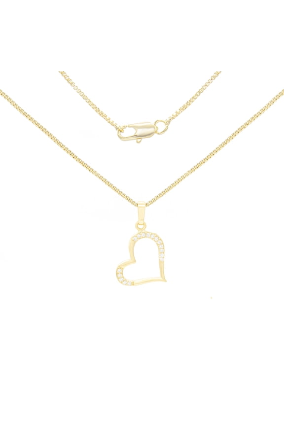 Women Heart CZ Pendant Necklace Set 14K Gold Filled Box Chain Jewelry 18"