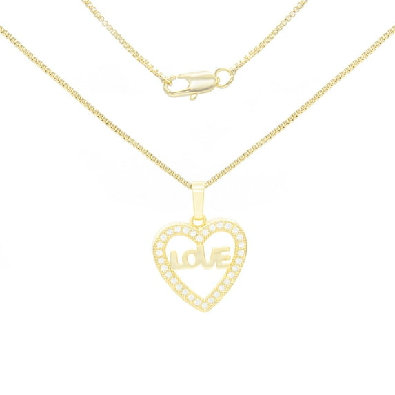 BEBERLINI Women Heart CZ Pendant Necklace Set 14K Gold Filled Box Chain Jewelry 20"