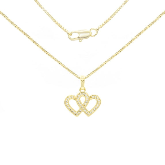 BEBERLINI Women Heart CZ Pendant Necklace Set 14K Gold Filled Box Chain Jewelry 24"