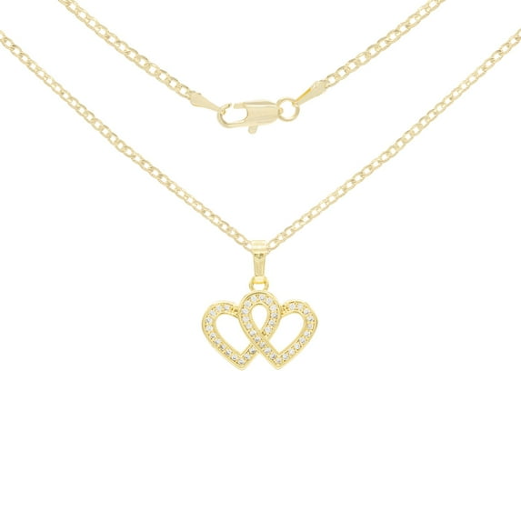 BEBERLINI Women Heart CZ Pendant Necklace Set 14K Gold Filled Cuban Chain Jewelry 18"