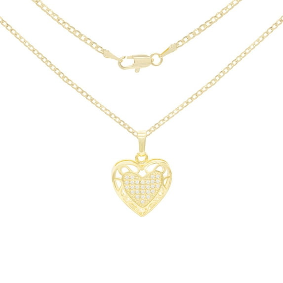 BEBERLINI Women Heart CZ Pendant Necklace Set 14K Gold Filled Cuban Chain Jewelry 20"