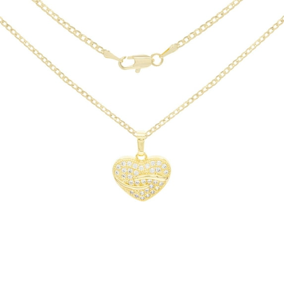 BEBERLINI Women Heart CZ Pendant Necklace Set 14K Gold Filled Cuban Chain Jewelry 24"