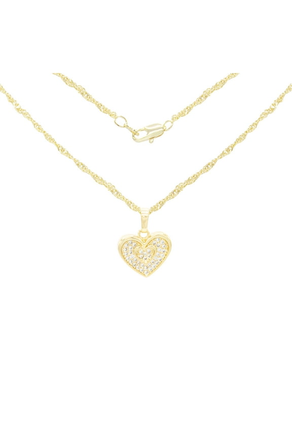 Women Heart CZ Pendant Necklace Set 14K Gold Filled Rope Chain Jewelry 24"