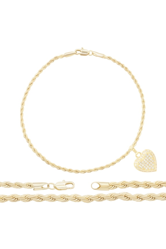 Women Heart CZ Charm Anklet 14K Gold Filled Rope Chain Ankle Bracelet Jewelry