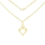 BEBERLINI Heart Pendant 14K Gold Filled 18" Necklace Set Rope Chain 2.2 mm Cubic Zirconia Charm Jewelry for Women Adult Female Girl Brass