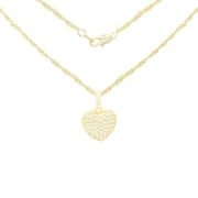 BEBERLINI Heart Pendant 14K Gold Filled 18" Necklace Set Rope Chain 2.2 mm Cubic Zirconia Charm Jewelry for Women Adult Female Girl Brass