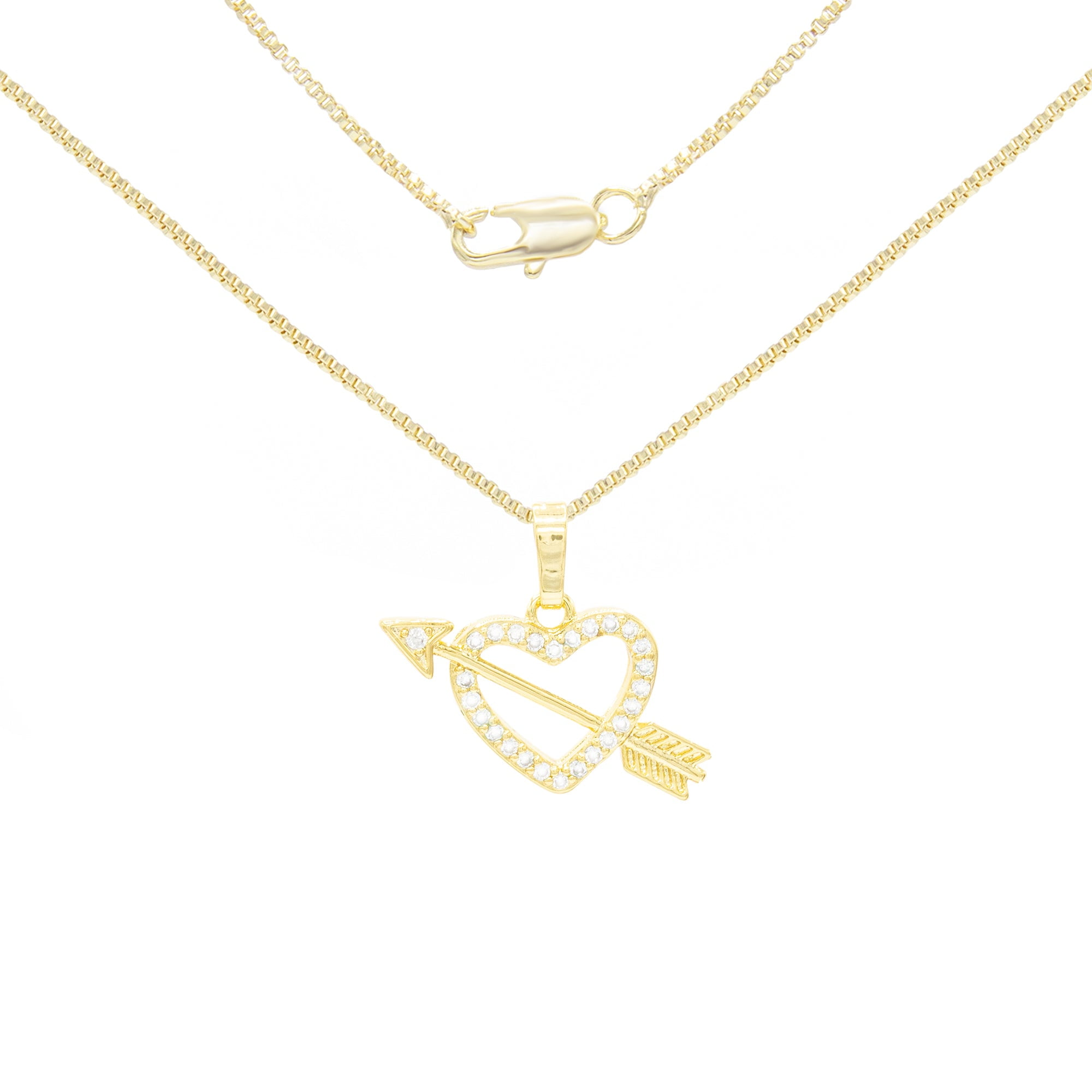 BEBERLINI Heart CZ Charm 14K Gold Filled Box Chain Pendant