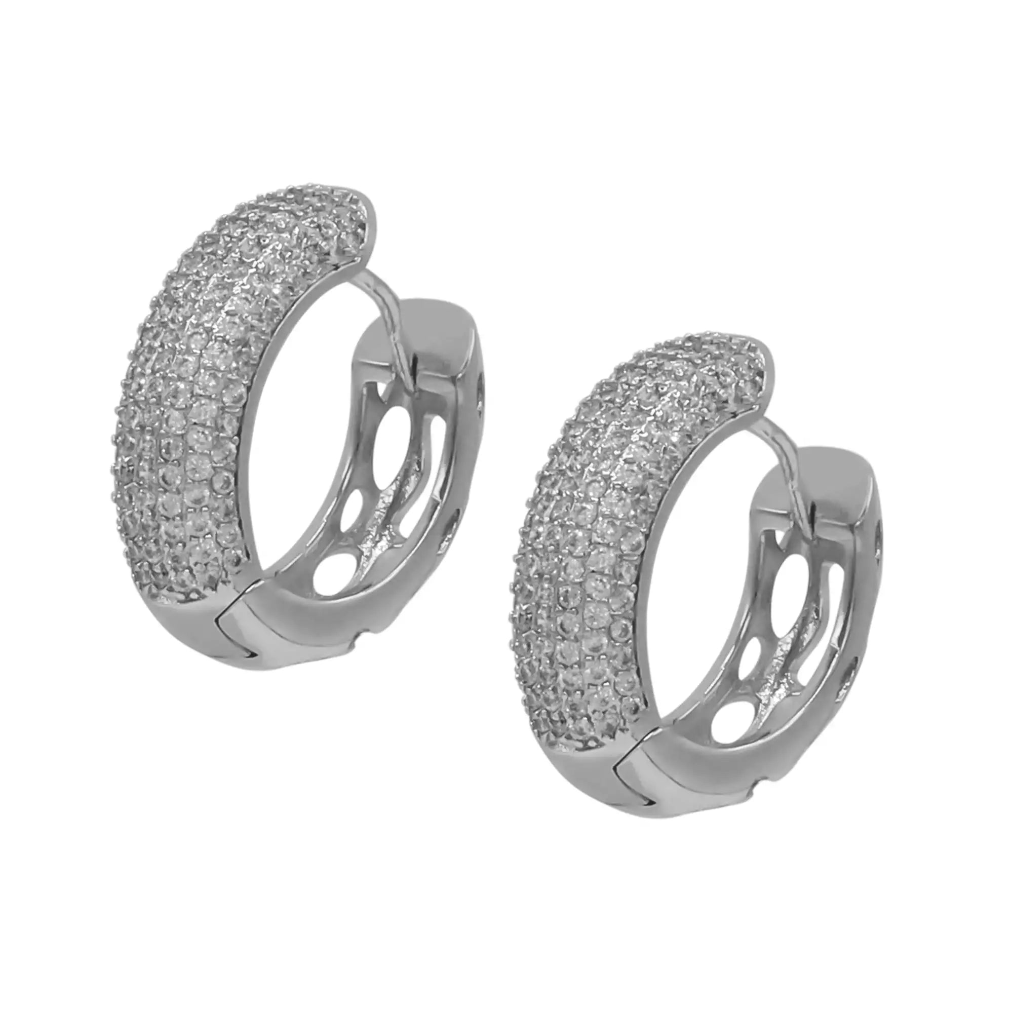【HYKE】HOOP EARRINGS SILVER925 BEBERLINI Silver Cubic Zirconia Huggies Hoop Earrings Ear