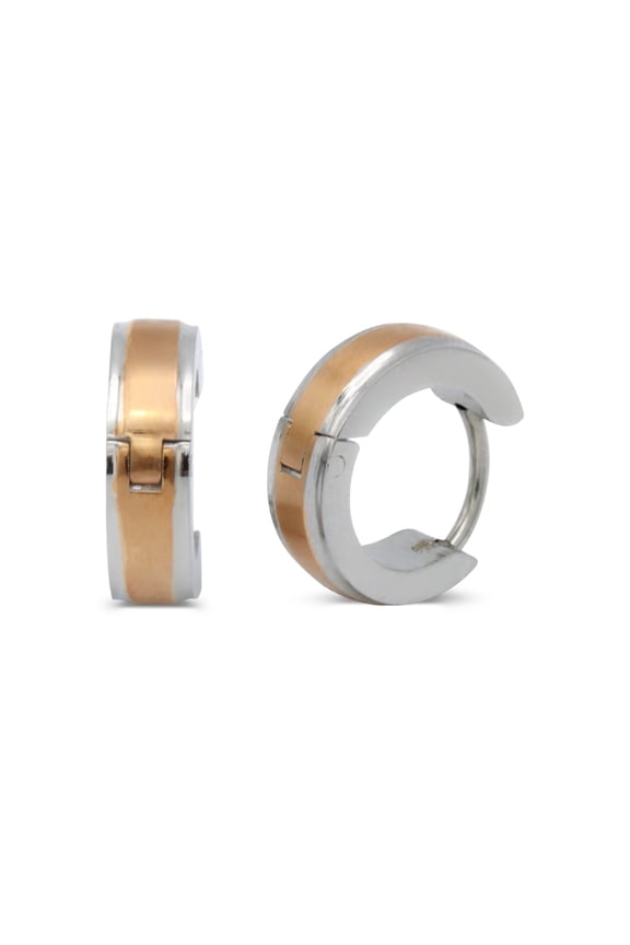 Men Huggie Hoop Earrings Stainless Steel Silver Jewelry Gift Rose Gold Stripe