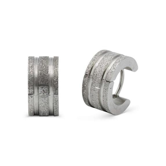 BEBERLINI Huggie Hoop Earrings Silver Stainless Steel Hinged Snap Clasp Unisex Fashion Ear Jewelry Gift For Men Women Sandblasted