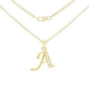 BEBERLINI A Initial Letter Pendant Curb Necklace Set 14K Gold Plated Cubic Zirconia Alphabet CZ Charm Cuban Link Chain Set 18" Women Jewelry