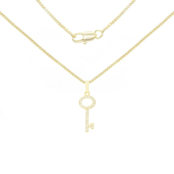 BEBERLINI Key CZ Charm 14K Gold Filled Box Chain Pendant Necklace Set Jewelry Women 20"