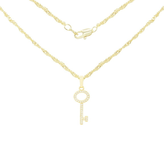BEBERLINI Key CZ Charm 14K Gold Filled Rope Chain Pendant Necklace Set Jewelry Women 24"