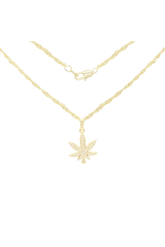 Leaf CZ Charm 14K Gold Filled Rope Chain Pendant Necklace Set Jewelry Women 24"