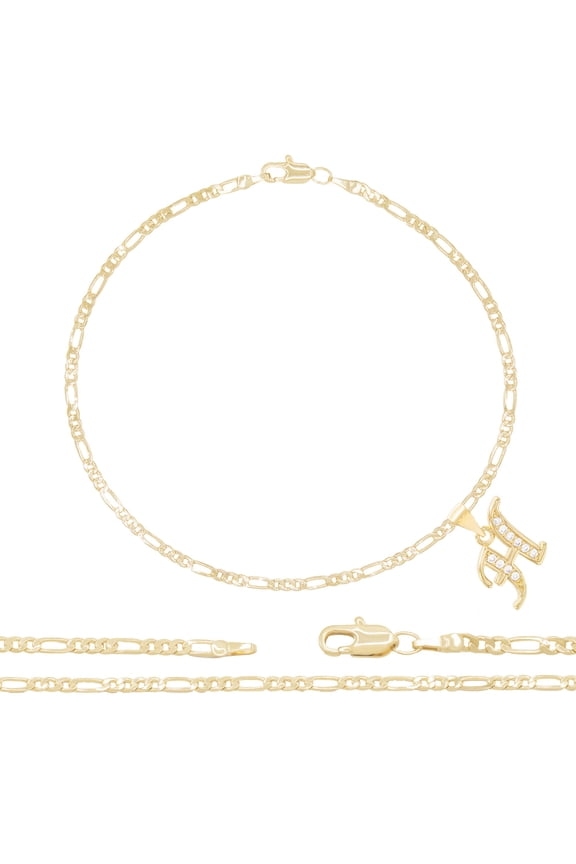 Women Letter H CZ Charm Anklet 14K Gold Filled Figaro Chain Bracelet Jewelry
