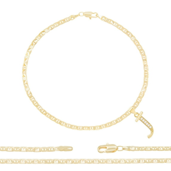 BEBERLINI Women Letter J CZ Charm Anklet 14K Gold Filled Mariner Chain Bracelet Jewelry