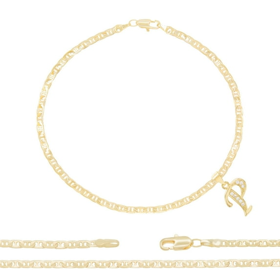 BEBERLINI Women Letter P CZ Charm Anklet 14K Gold Filled Mariner Chain Bracelet Jewelry