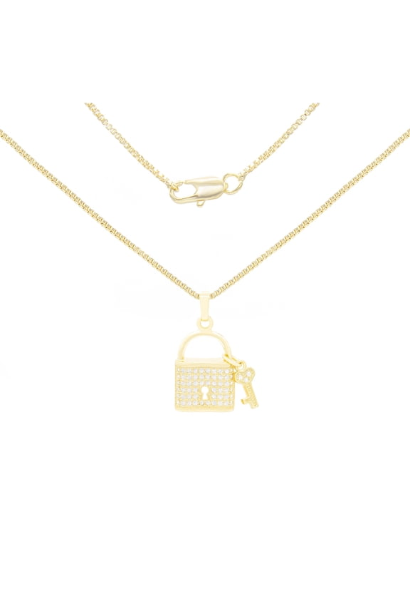 Women Lock Pendant Necklace Set 14K Gold Filled Rope Chain CZ Charm Jewelry 18"