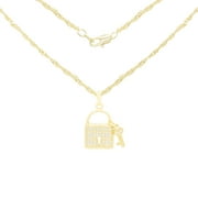 BEBERLINI Lock Pendant 14K Gold Filled 18" Necklace Set Rope Chain 2.2 mm Cubic Zirconia Charm Jewelry for Women Adult Female Girl Brass