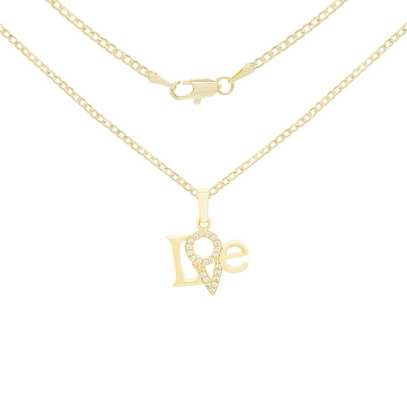 BEBERLINI Women Love Pendant Necklace Set 14K Gold Filled Cuban Chain CZ Charm Jewelry 18"