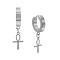 thumbnail image 1 of BEBERLINI Men Ankh Cross Pendant Silver Plated Huggie Hoop Earrings, 1 of 7