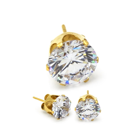 BEBERLINI Men Stud Earrings CZ 14K Gold Plated Stainless Steel Jewelry Round 9 mm