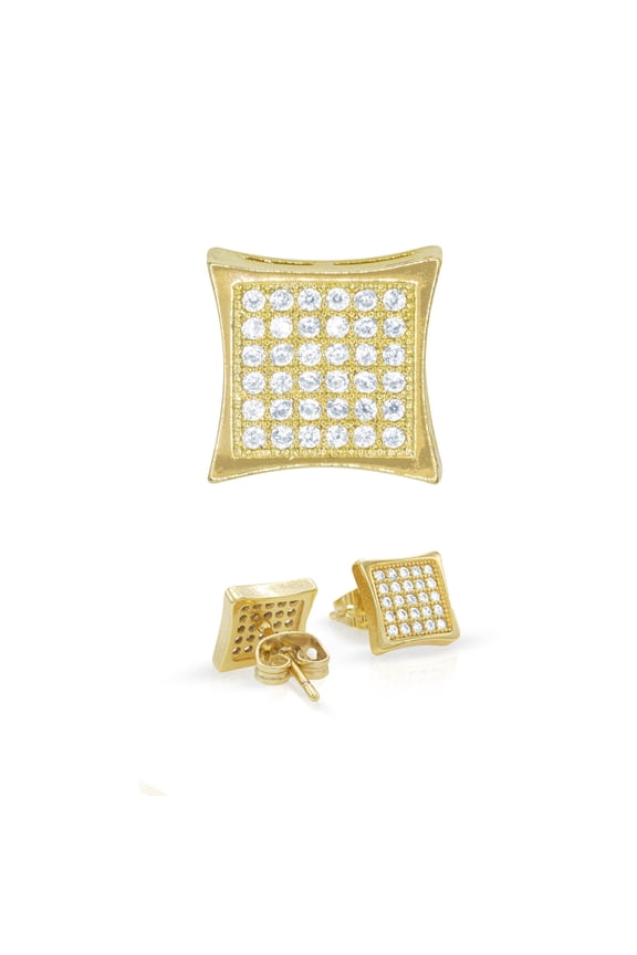 Men Stud Earrings Cubic Zirconia 14K Gold Filled Brass Fashion Jewelry Square