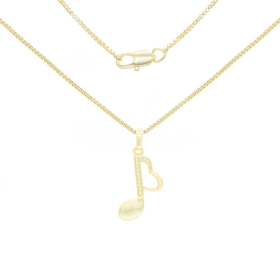 BEBERLINI Women Music Heart Note CZ Pendant Necklace 14K Gold Filled Box Chain Jewelry 24"