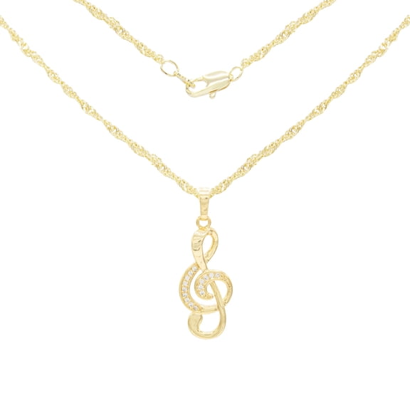 BEBERLINI Women Music Note CZ Pendant Necklace 14K Gold Filled Cuban Chain Jewelry 24"