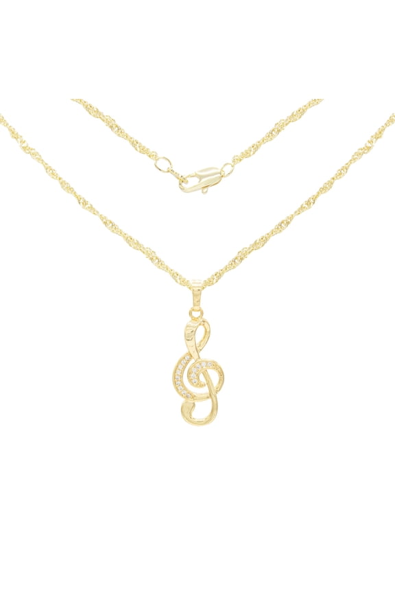 Women Music Note CZ Pendant Necklace 14K Gold Filled Cuban Chain Jewelry 24"