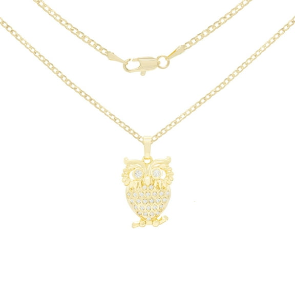 BEBERLINI Women Owl Pendant Necklace Set 14K Gold Filled Cuban Chain CZ Charm Jewelry 24"