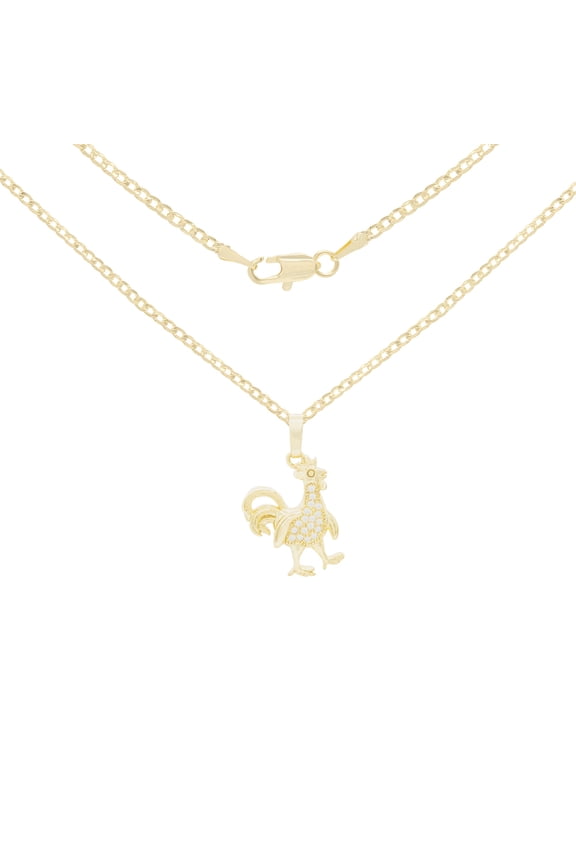 Rooster CZ Charm 14K Gold Filled Cuban Chain Pendant Necklace Jewelry Women 24"