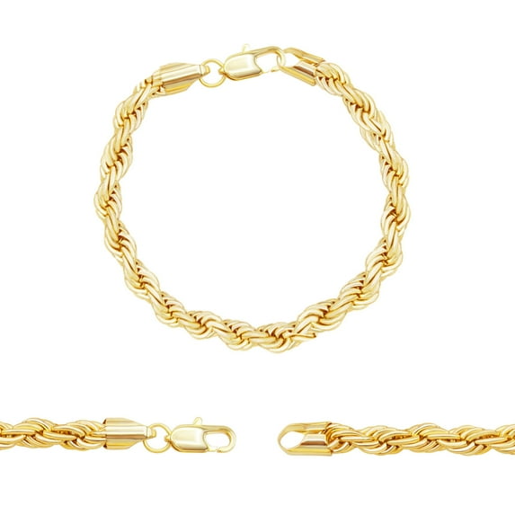 BEBERLINI Men Rope Chain 14K Gold Filled Bracelet 8.5" Fashion Jewelry Gift 6 mm