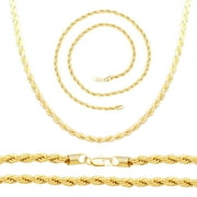 BEBERLINI Rope Chain 14K Gold Filled Necklace 24" Bracelet 8.5" Set Lobster Claw Clasp Jewelry Gift for Men 5 mm