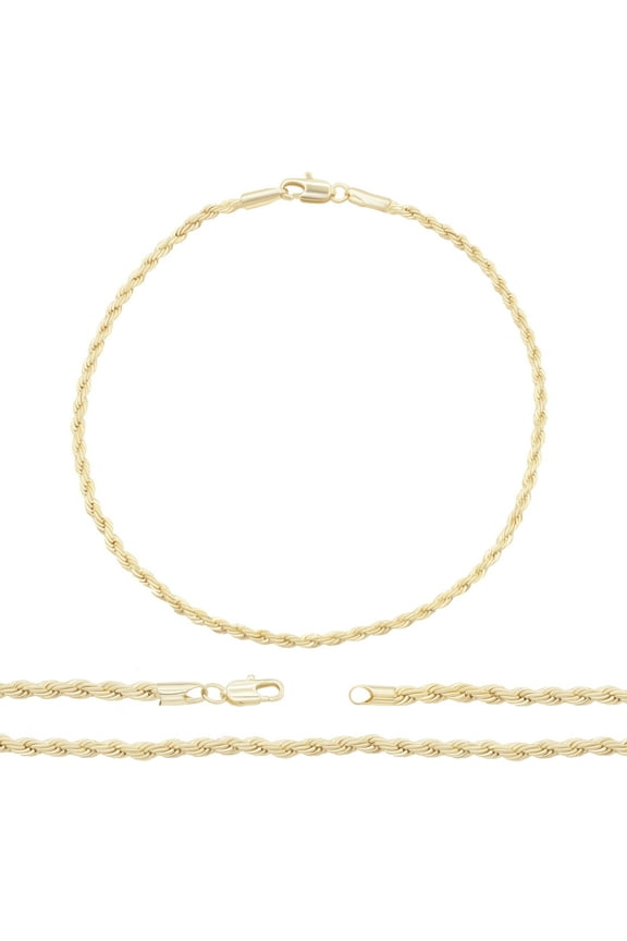 Women Rope Chain Anklet 14K Gold Filled Ankle Bracelet 10" Foot Jewelry 2.4 mm