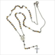 BEBERLINI Rosary Traditional Necklace Five Decade Stainless Steel Catholic Prayer Beads 3mm