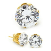 BEBERLINI Round Stud Earrings 14K Gold Plated Cubic Zirconia Stainless Steel CZ Fashion Jewelry for Men 10 mm